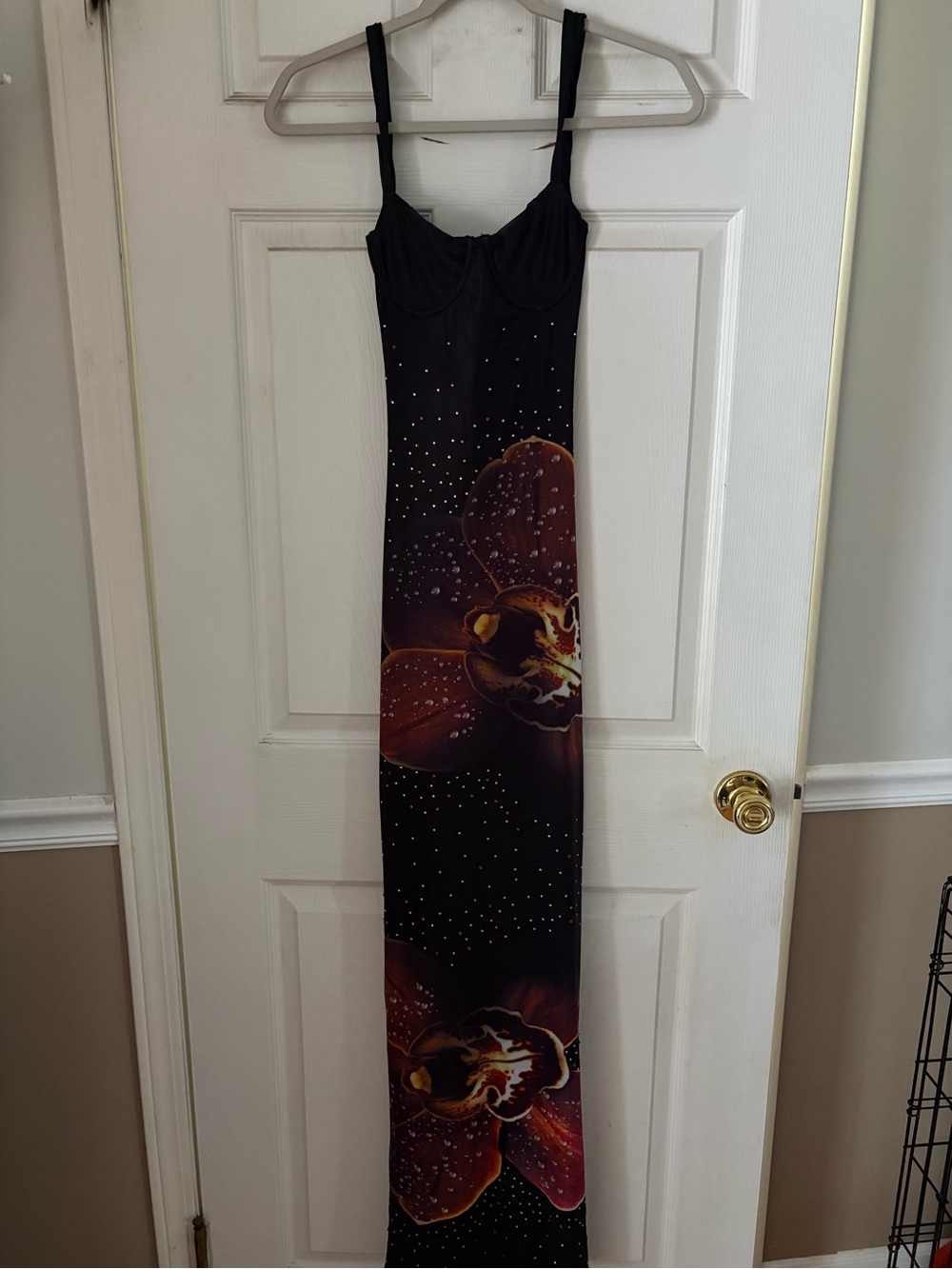 Outcast Black Maxi Dress with Burgundy Floral Accents